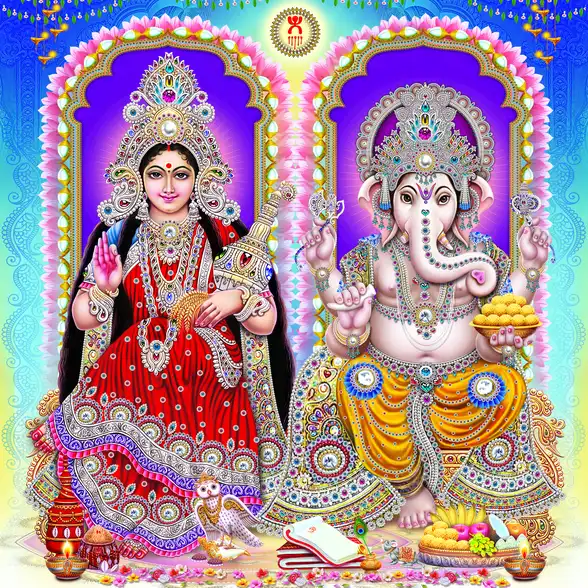 1144 Laxmi Ganesh Plain, Glitter, Stone, Crystal High Gloss Decorative Tile by Global Art