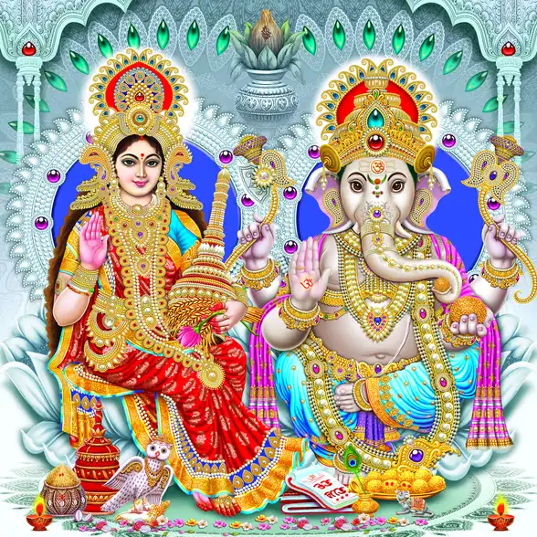 1146 Laxmi Ganesh Plain, Glitter, Stone, Crystal High Gloss Decorative Tile by Global Art