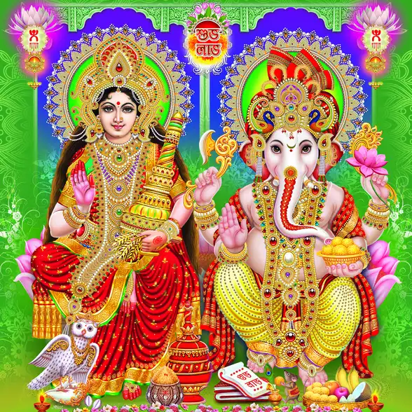1147 Laxmi Ganesh Plain, Glitter, Stone, Crystal High Gloss Decorative Tile by Global Art