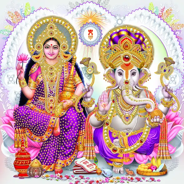 1148 Laxmi Ganesh Plain, Glitter, Stone, Crystal High Gloss Decorative Tile by Global Art