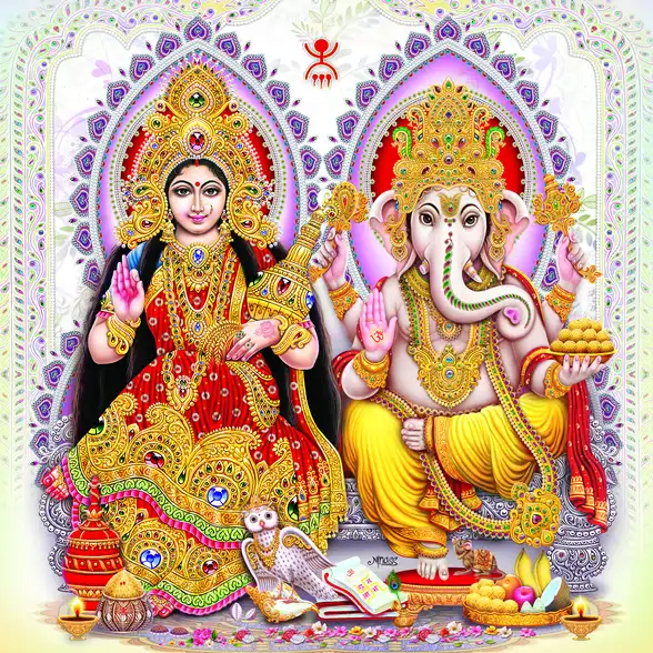 1149 Laxmi Ganesh Plain, Glitter, Stone, Crystal High Gloss Decorative Tile by Global Art