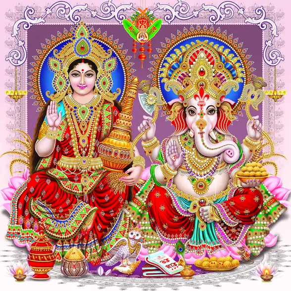 1151 Laxmi Ganesh Plain, Glitter, Stone, Crystal High Gloss Decorative Tile by Global Art