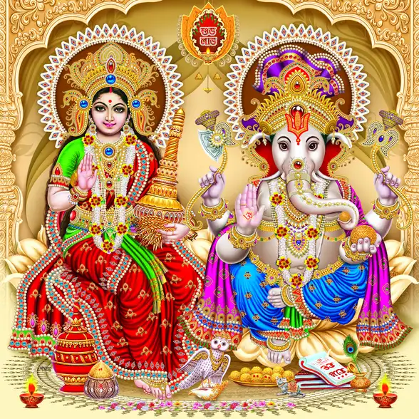 1152 Laxmi Ganesh Plain, Glitter, Stone, Crystal High Gloss Decorative Tile by Global Art