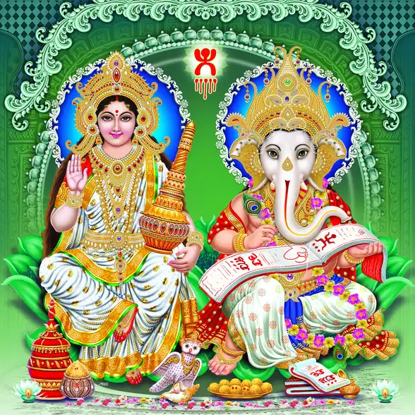 1153 Laxmi Ganesh Plain, Glitter, Stone, Crystal High Gloss Decorative Tile by Global Art
