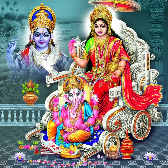 1154 Laxmi Ganesh Plain, Glitter, Stone, Crystal High Gloss Decorative Tile by Global Art