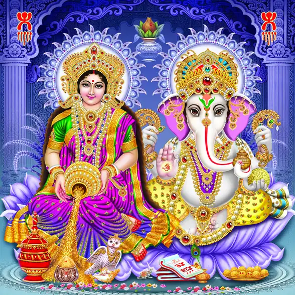 1155 Laxmi Ganesh Plain, Glitter, Stone, Crystal High Gloss Decorative Tile by Global Art
