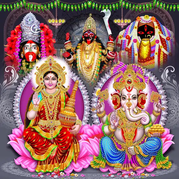 1156 Laxmi Ganesh Plain, Glitter, Stone, Crystal High Gloss Decorative Tile by Global Art