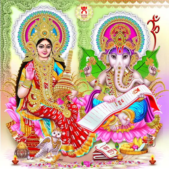1158 Laxmi Ganesh Plain, Glitter, Stone, Crystal High Gloss Decorative Tile by Global Art
