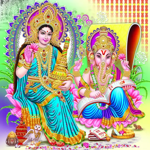 1159 Laxmi Ganesh Plain, Glitter, Stone, Crystal High Gloss Decorative Tile by Global Art