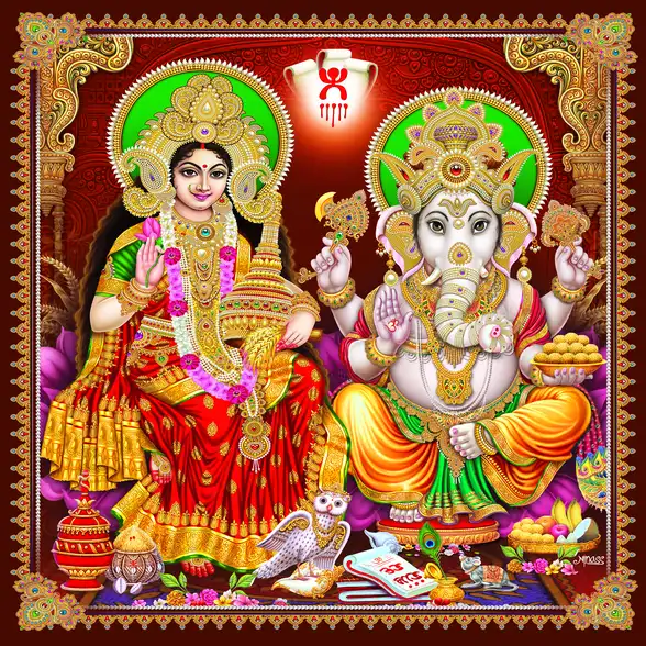 1160 Laxmi Ganesh Plain, Glitter, Stone, Crystal High Gloss Decorative Tile by Global Art