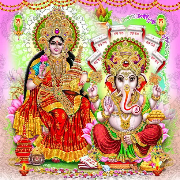 1162 Laxmi Ganesh Plain, Glitter, Stone, Crystal High Gloss Decorative Tile by Global Art