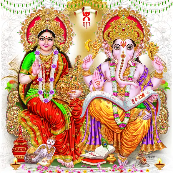 1163 Laxmi Ganesh Plain, Glitter, Stone, Crystal High Gloss Decorative Tile by Global Art