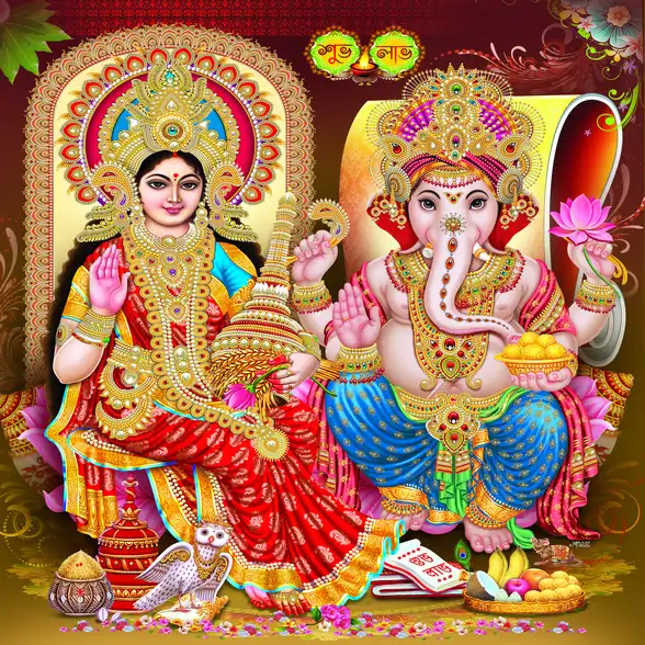 1166 Laxmi Ganesh Plain, Glitter, Stone, Crystal High Gloss Decorative Tile by Global Art