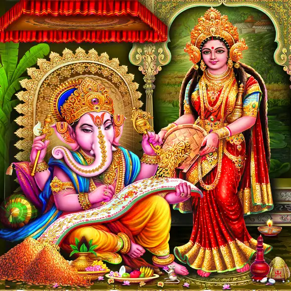 1167 Laxmi Ganesh Plain, Glitter, Stone, Crystal High Gloss Decorative Tile by Global Art