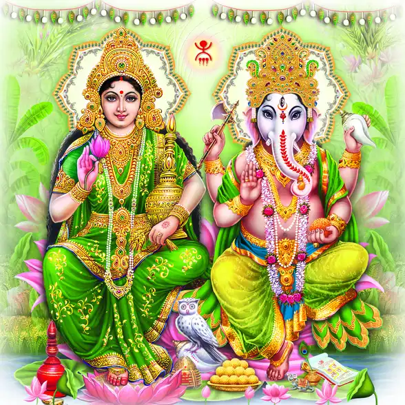 1168 Laxmi Ganesh Plain, Glitter, Stone, Crystal High Gloss Decorative Tile by Global Art
