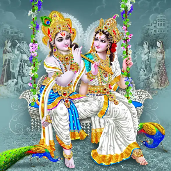 0197 Radha Krishna Plain, Glitter, Stone, Crystal High Gloss Decorative Tile by Global Art