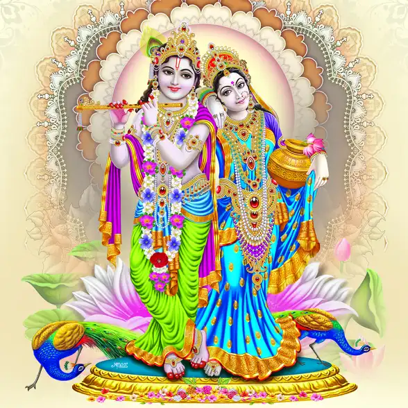 0198 Radha Krishna Plain, Glitter, Stone, Crystal High Gloss Decorative Tile by Global Art