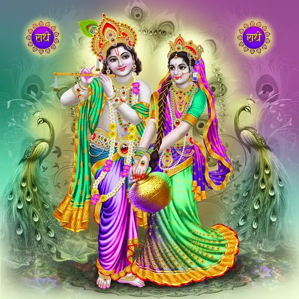 0201 Radha Krishna Plain, Glitter, Stone, Crystal High Gloss Decorative Tile by Global Art