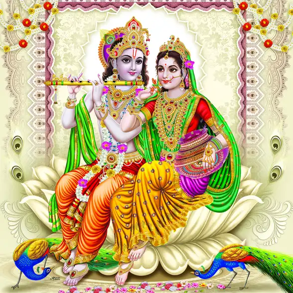 0202 Radha Krishna Plain, Glitter, Stone, Crystal High Gloss Decorative Tile by Global Art
