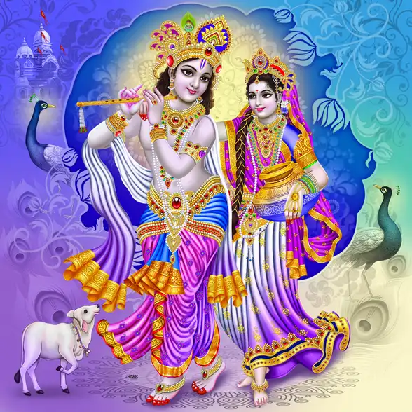 0204 Radha Krishna Plain, Glitter, Stone, Crystal High Gloss Decorative Tile by Global Art