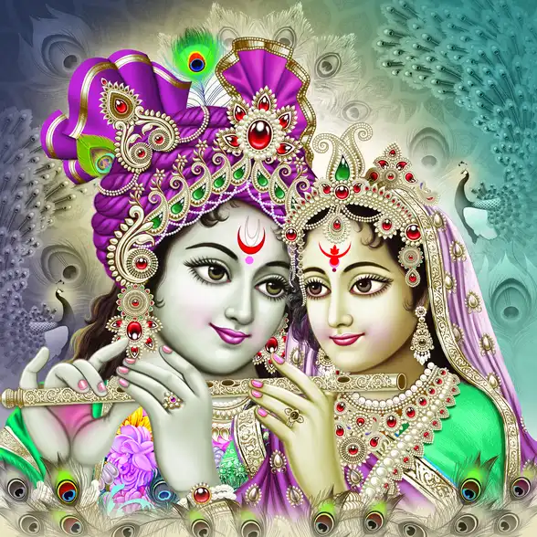 0205 Radha Krishna Plain, Glitter, Stone, Crystal High Gloss Decorative Tile by Global Art