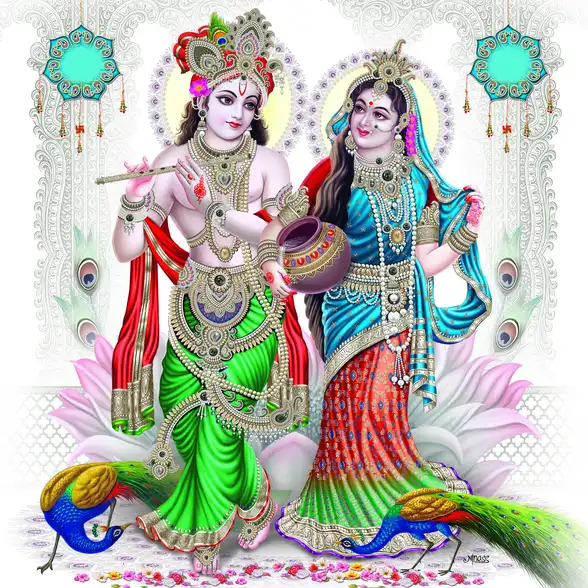0206 Radha Krishna Plain, Glitter, Stone, Crystal High Gloss Decorative Tile by Global Art