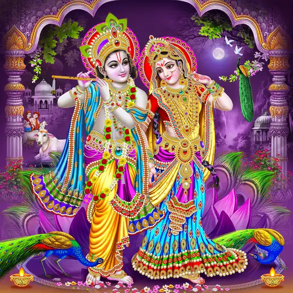 0207 Radha Krishna Plain, Glitter, Stone, Crystal High Gloss Decorative Tile by Global Art