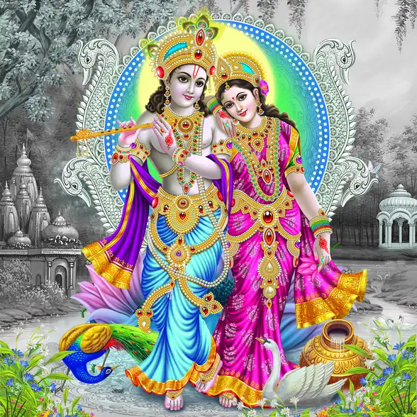 0208 Radha Krishna Plain, Glitter, Stone, Crystal High Gloss Decorative Tile by Global Art