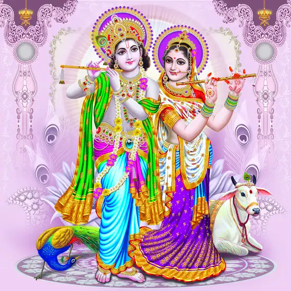0209 Radha Krishna Plain, Glitter, Stone, Crystal High Gloss Decorative Tile by Global Art