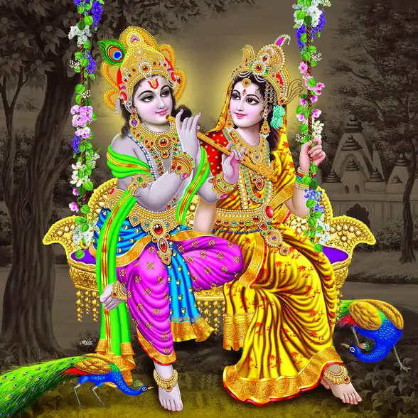 0211 Radha Krishna Plain, Glitter, Stone, Crystal High Gloss Decorative Tile by Global Art