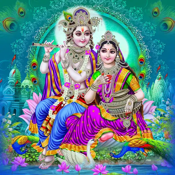 0213 Radha Krishna Plain, Glitter, Stone, Crystal High Gloss Decorative Tile by Global Art