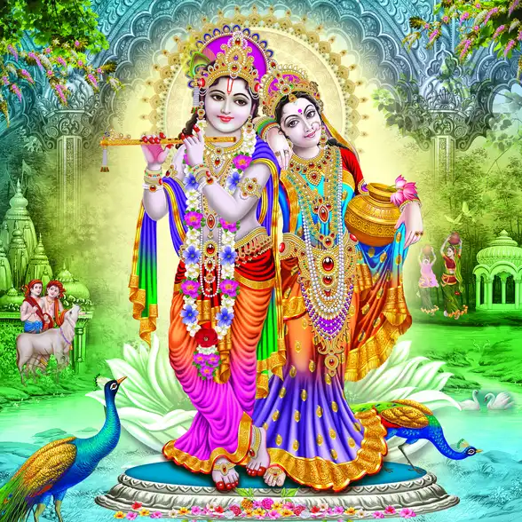 0214 Radha Krishna Plain, Glitter, Stone, Crystal High Gloss Decorative Tile by Global Art