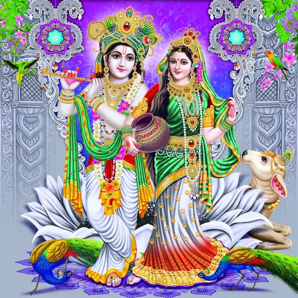 0215 Radha Krishna Plain, Glitter, Stone, Crystal High Gloss Decorative Tile by Global Art