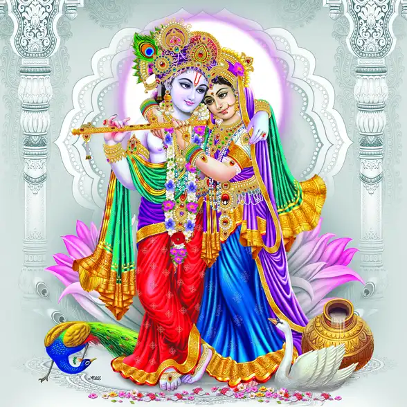 0216 Radha Krishna Plain, Glitter, Stone, Crystal High Gloss Decorative Tile by Global Art