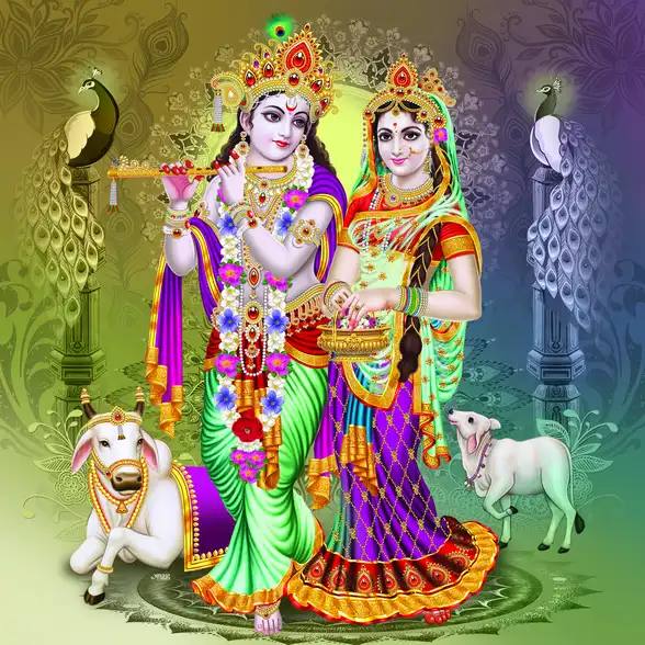 0217 Radha Krishna Plain, Glitter, Stone, Crystal High Gloss Decorative Tile by Global Art