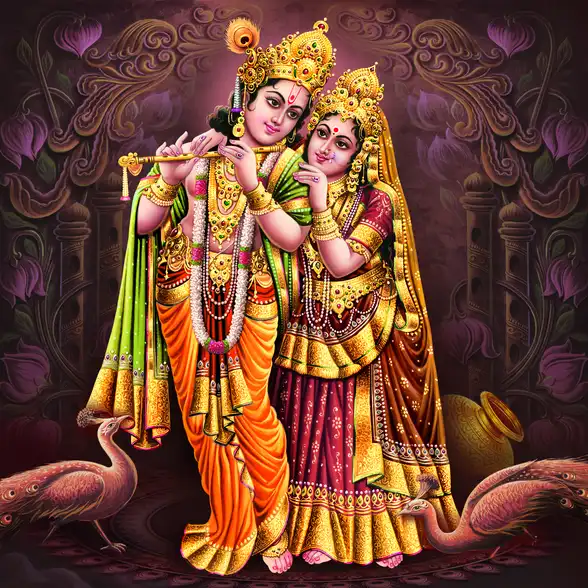0225 Radha Krishna Plain, Glitter, Stone, Crystal High Gloss Decorative Tile by Global Art