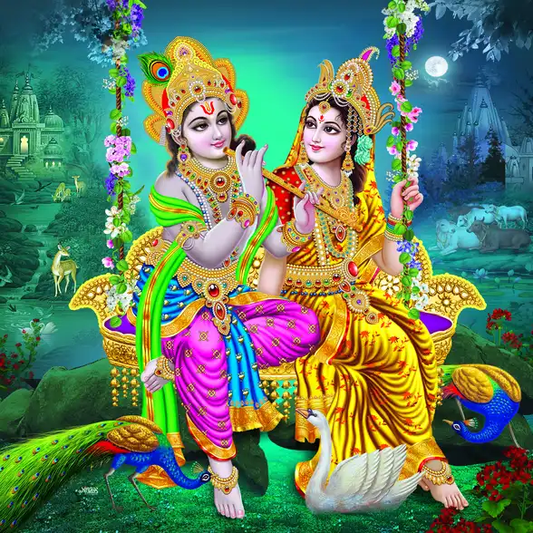 0218 Radha Krishna Plain, Glitter, Stone, Crystal High Gloss Decorative Tile by Global Art