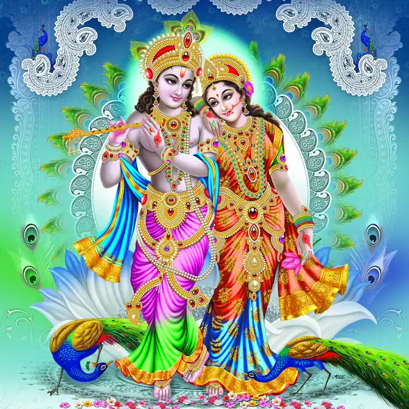 0219 Radha Krishna Plain, Glitter, Stone, Crystal High Gloss Decorative Tile by Global Art