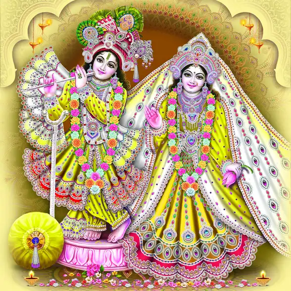 0220 Radha Krishna Plain, Glitter, Stone, Crystal High Gloss Decorative Tile by Global Art