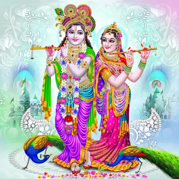 0221 Radha Krishna Plain, Glitter, Stone, Crystal High Gloss Decorative Tile by Global Art