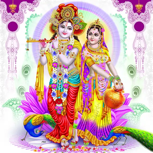 0222 Radha Krishna Plain, Glitter, Stone, Crystal High Gloss Decorative Tile by Global Art