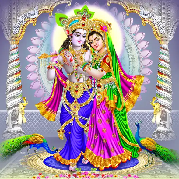 0223 Radha Krishna Plain, Glitter, Stone, Crystal High Gloss Decorative Tile by Global Art