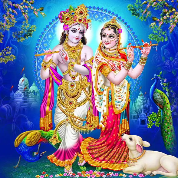0224 Radha Krishna Plain, Glitter, Stone, Crystal High Gloss Decorative Tile by Global Art