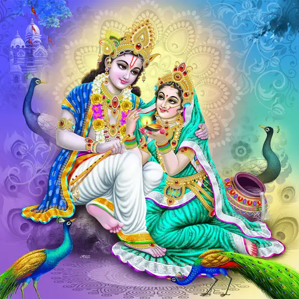 0233 Radha Krishna Plain, Glitter, Stone, Crystal High Gloss Decorative Tile by Global Art