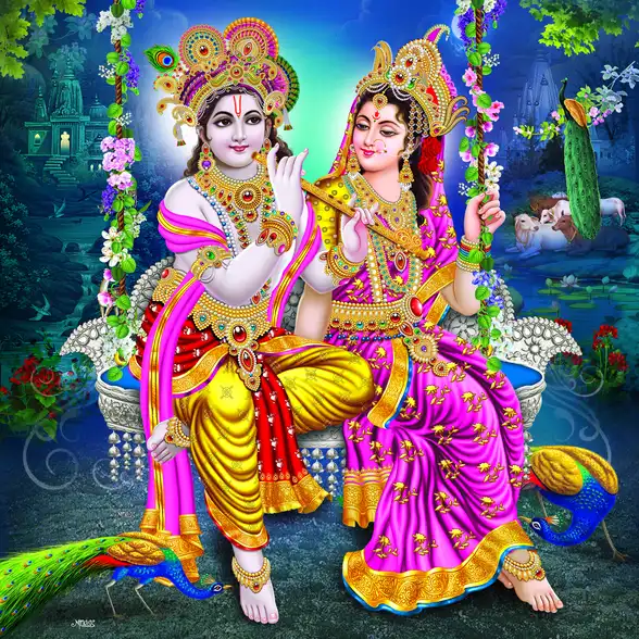 0226 Radha Krishna Plain, Glitter, Stone, Crystal High Gloss Decorative Tile by Global Art
