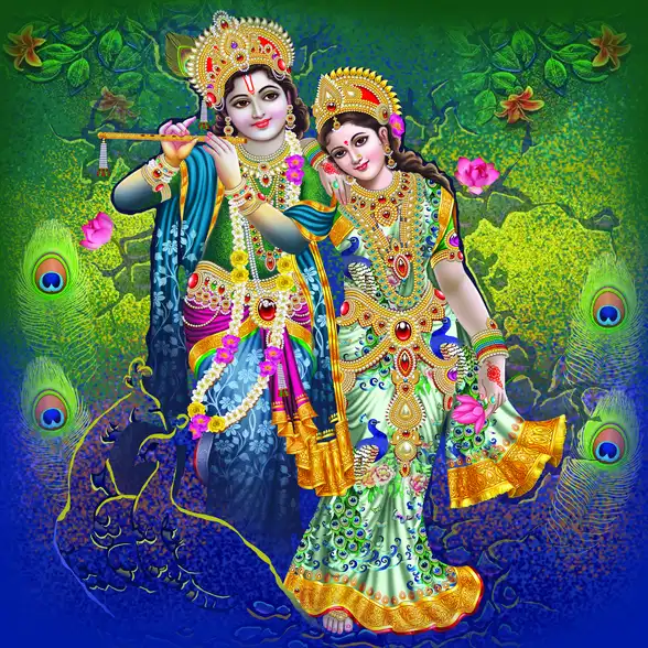 0227 Radha Krishna Plain, Glitter, Stone, Crystal High Gloss Decorative Tile by Global Art