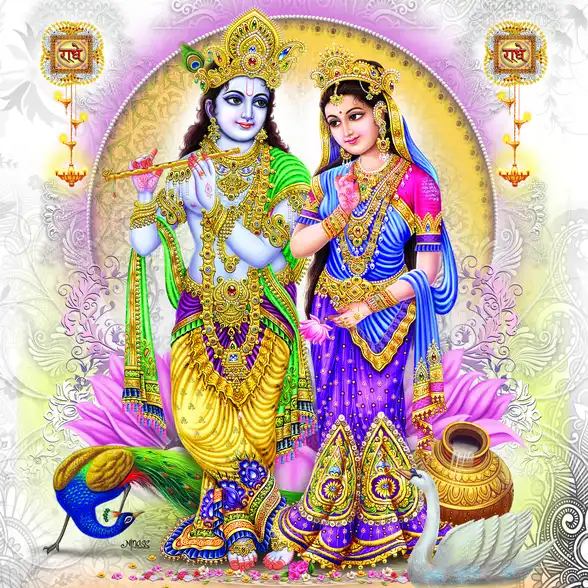 0228 Radha Krishna Plain, Glitter, Stone, Crystal High Gloss Decorative Tile by Global Art