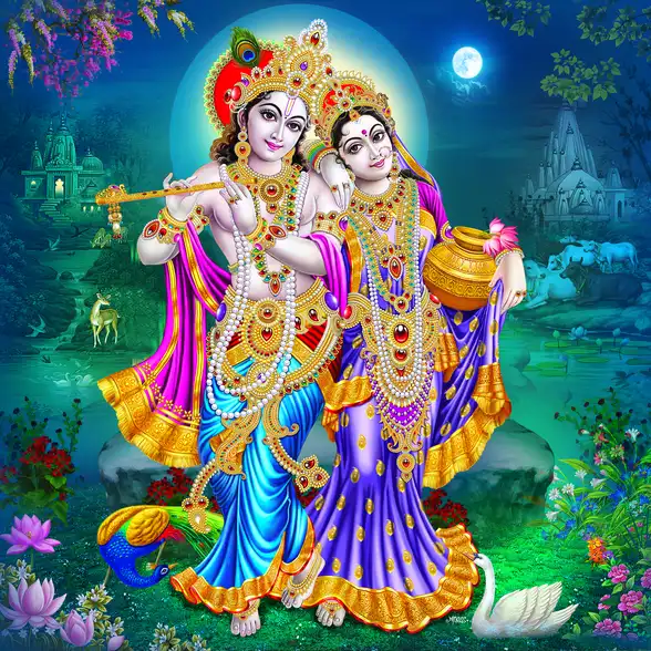 0229 Radha Krishna Plain, Glitter, Stone, Crystal High Gloss Decorative Tile by Global Art