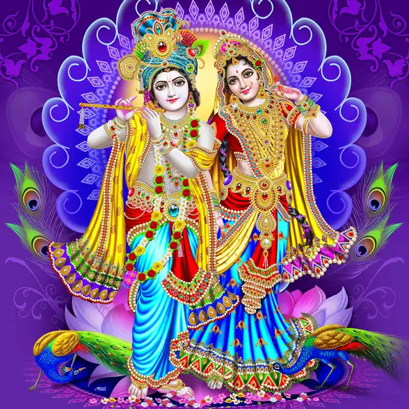 0230 Radha Krishna Plain, Glitter, Stone, Crystal High Gloss Decorative Tile by Global Art