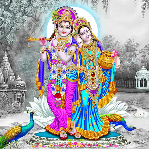 0234 Radha Krishna Plain, Glitter, Stone, Crystal High Gloss Decorative Tile by Global Art